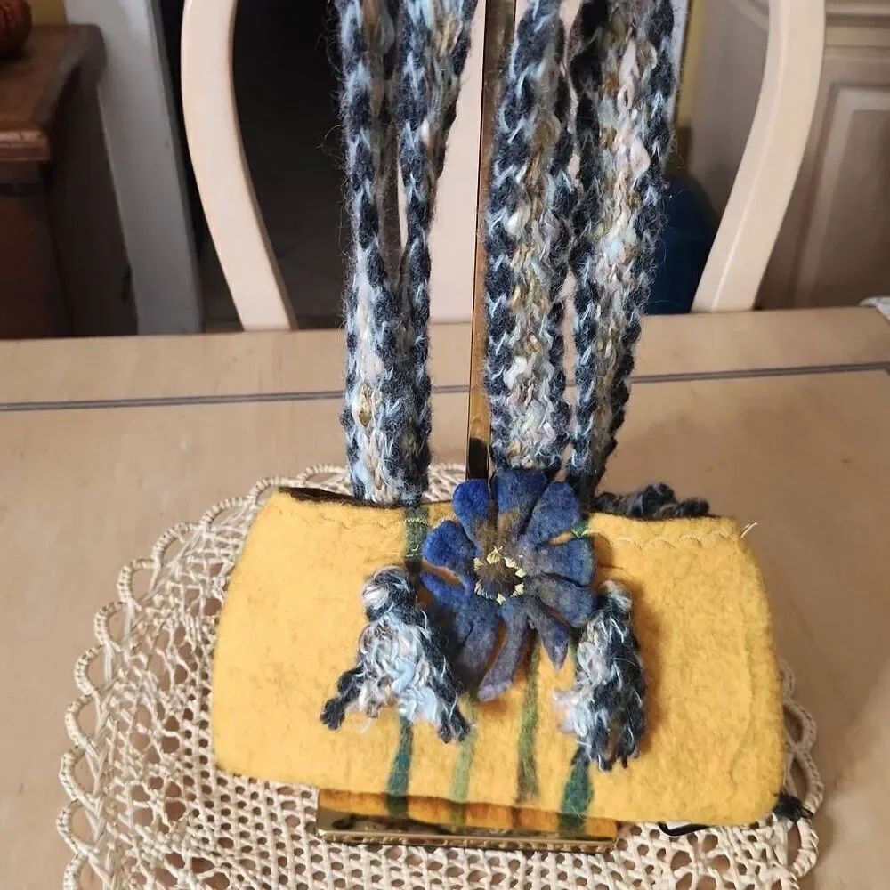 Hand made felt floral yellow gold crossbody bag